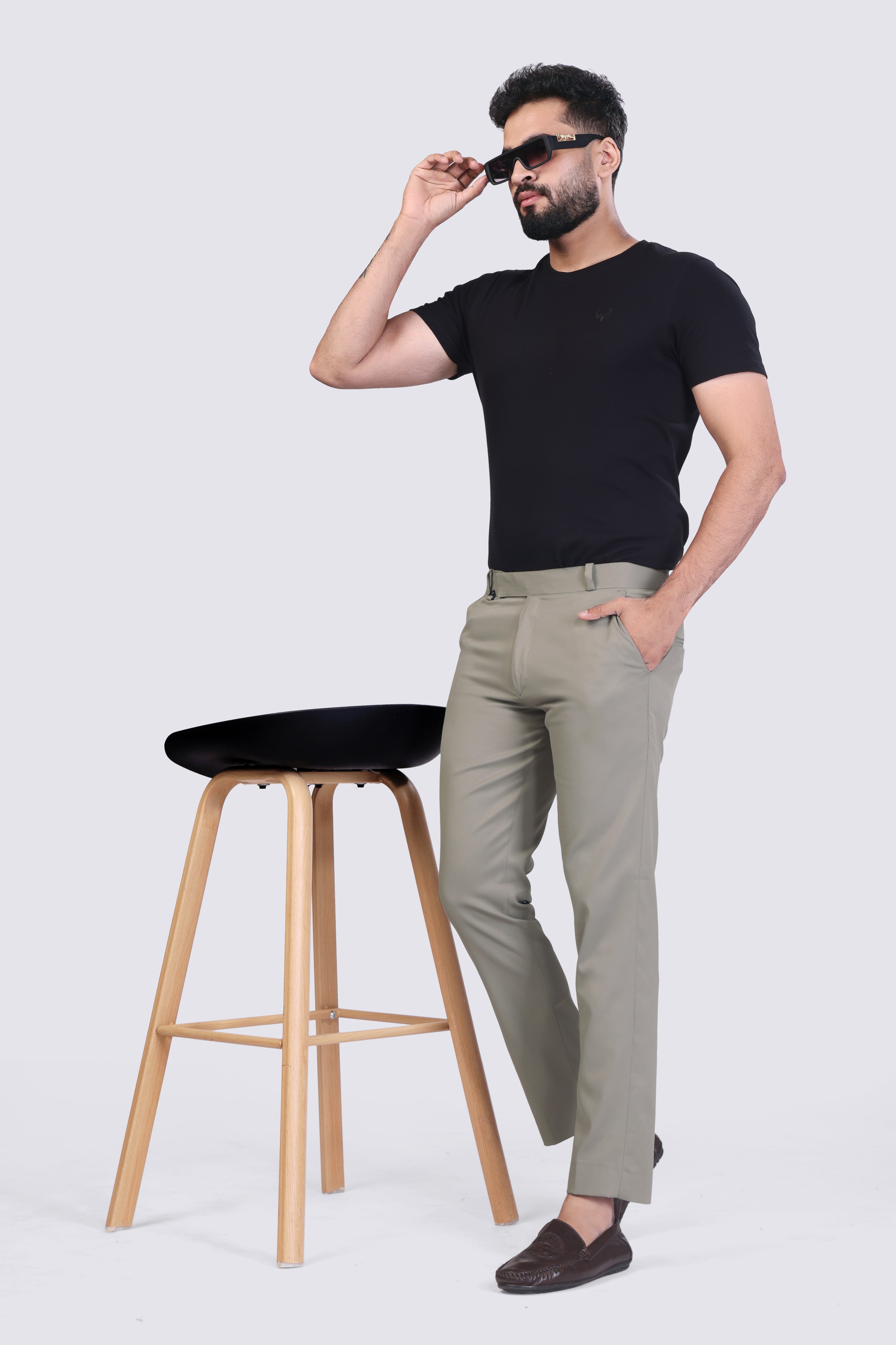 Coffee Colour pleated plain ankle length trousers for men