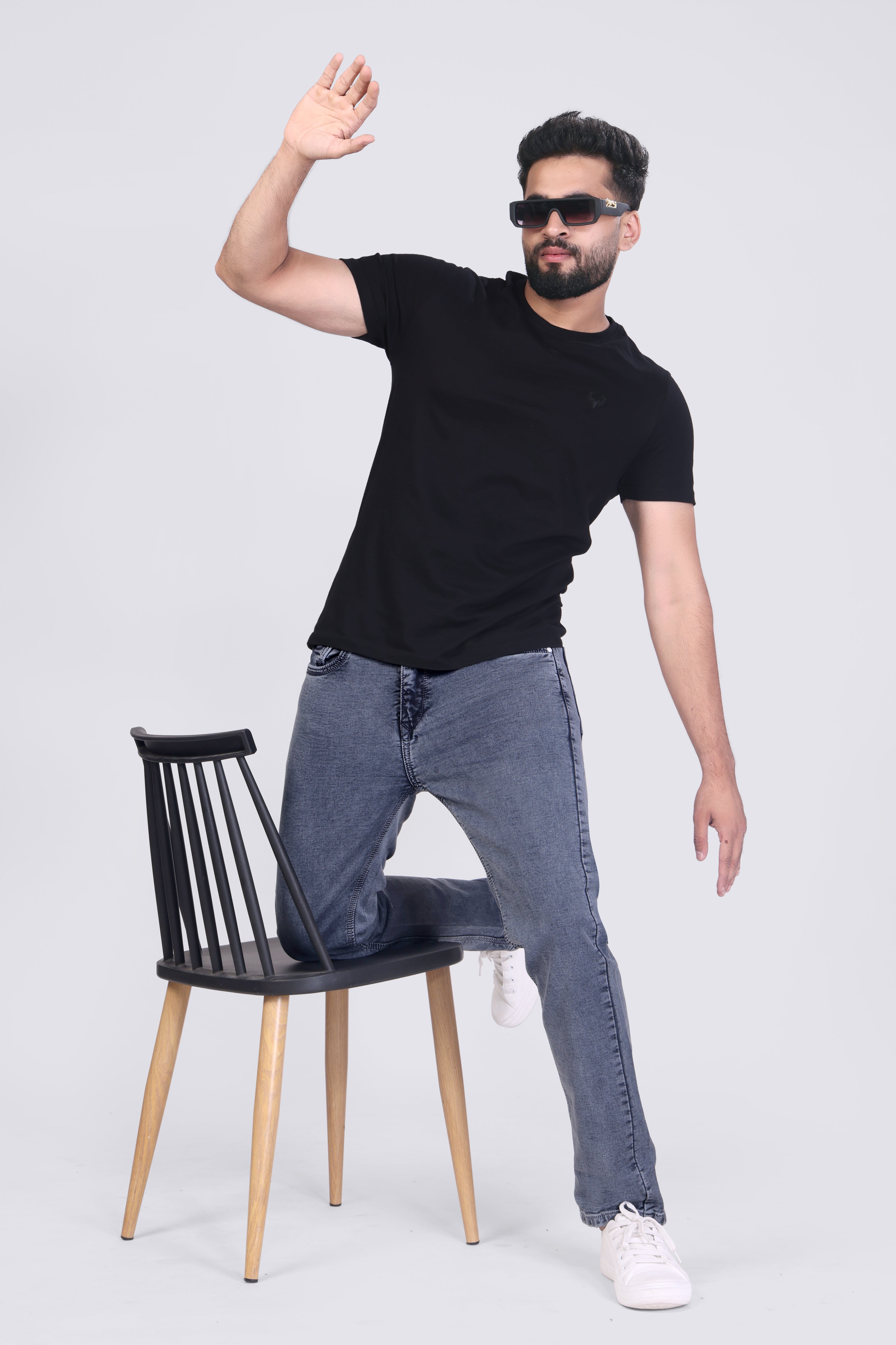 Grey Blue Sulphur Regular Fit Denim Jeans for Men's